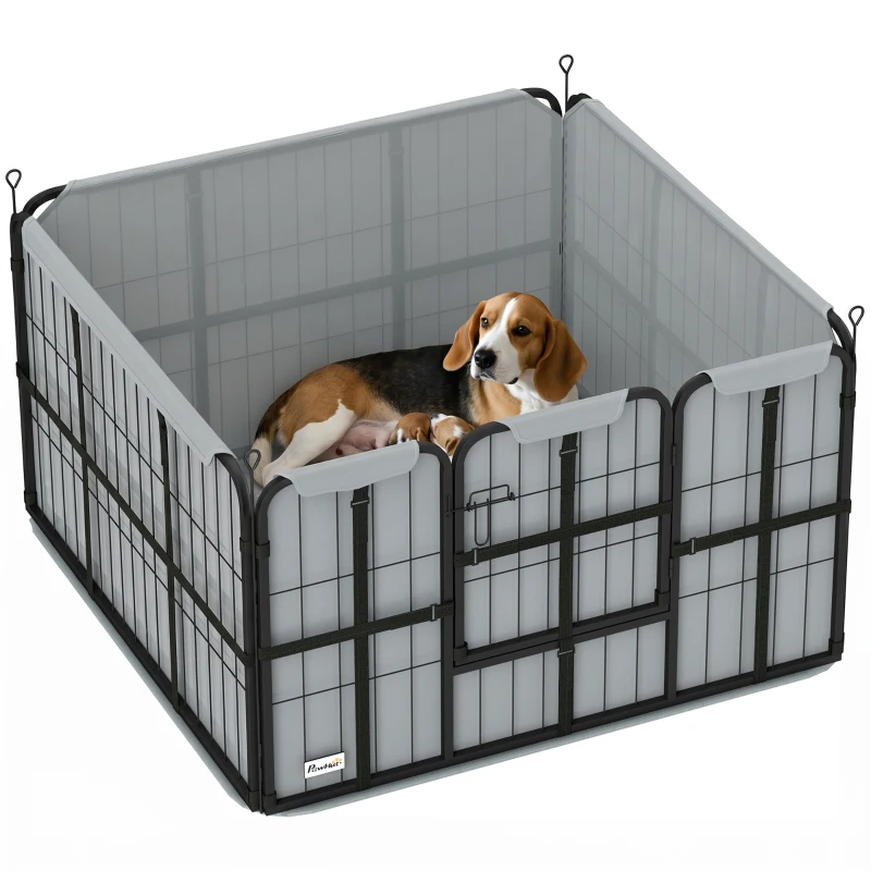 PawHut Steel Dog Whelping Box with Washable Whelping Pad, Wind-Resistant Cloth, for Small, Medium Dogs, 102 x 102 x 60cm