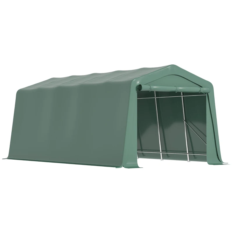 Outsunny Tendone da Giardino per Auto con Ingresso a Cerniera e Picchetti, 600x255-310x255cm, Verde