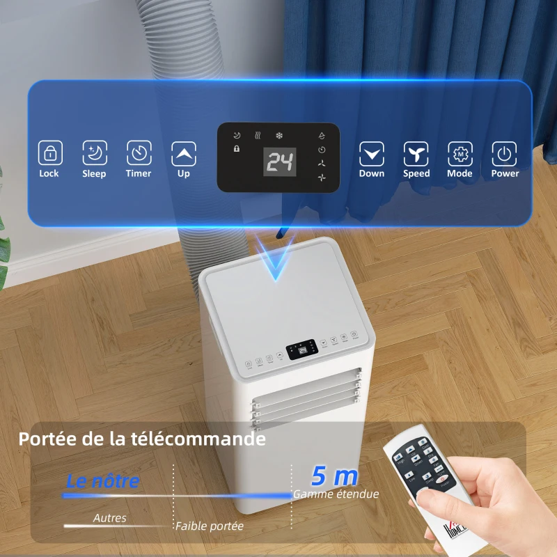 HOMCOM Climatiseur mobile 9000 BTU/H 3 en 1 refroidissement ventilateur déshumidificateur minuterie 24H et télécommande blanc