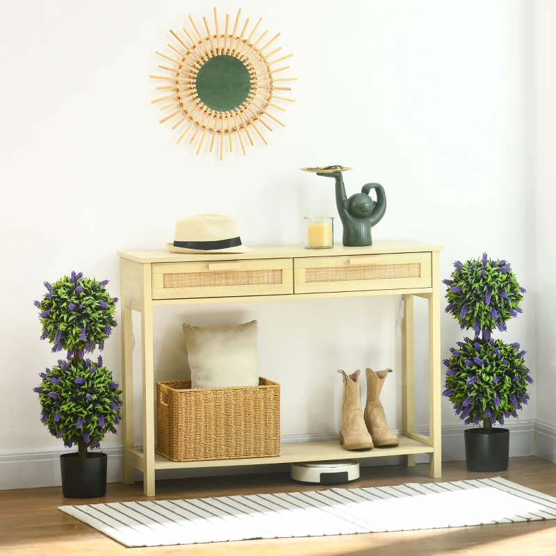 HOMCOM Lavendelbäume, 2er-Set, Kunstpflanze, mit Zement-Blumentopf, Ø15x70 cm, Grün