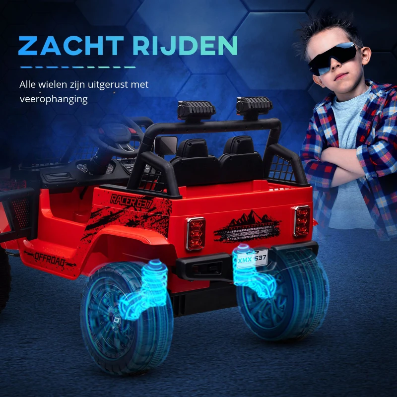AIYAPLAY Kinder Elektrische Auto met Zachte Verzachting, Afstandsbedienbaar, LED-Lichten, Toeter, 12V Motoren, Gemaakt van Kunststof en Metaal, Rood(m-4)