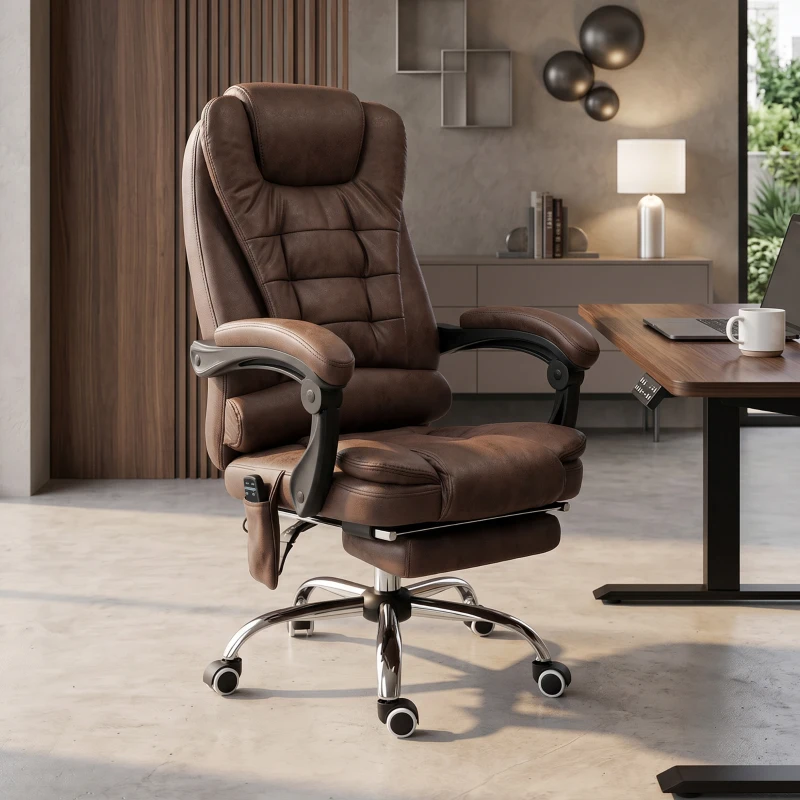 Vinsetto Fauteuil de bureau direction massant chauffant hauteur réglable dossier inclinable toile de microfibre marron(m-6)