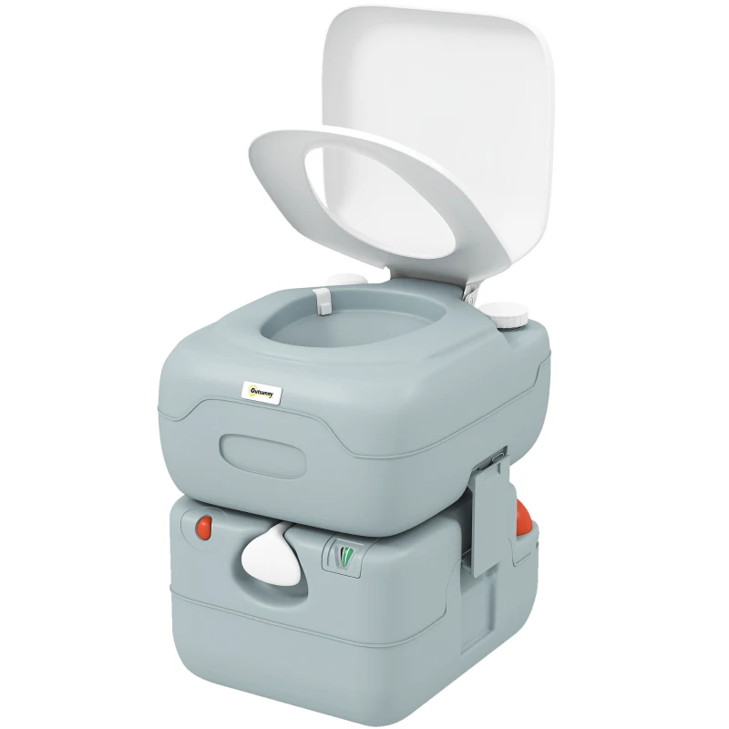 Outsunny Portable Toilet for Adults, 22L Camping Toilet with Seat, Lid and Anti-Leak Handle Pump, Outdoor Travel Toilet with Detachable Tanks for Camping, Boating, Hiking, Travel, RV, Grey
