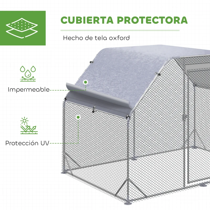 PawHut Gallinero para Exterior 2,8x1,9x1,95 m Jaula de Gallinas de 1 Habitación Cubierta de Tela Oxford Anti-UV Plata