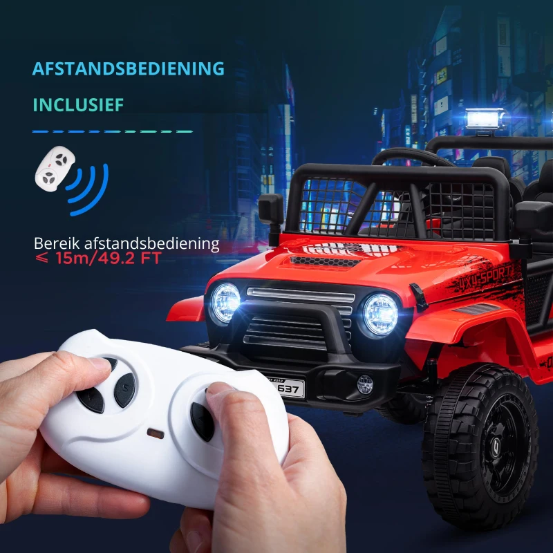 AIYAPLAY Kinder Elektrische Auto met Zachte Verzachting, Afstandsbedienbaar, LED-Lichten, Toeter, 12V Motoren, Gemaakt van Kunststof en Metaal, Rood(m-5)