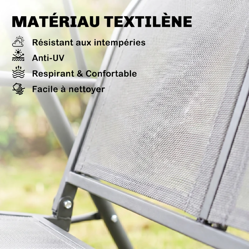 Outsunny Balancelle de Jardin 3 Places Grand Confort Toit Inclinaison réglable Assise et Dossier Ergonomique Acier textilène Gris