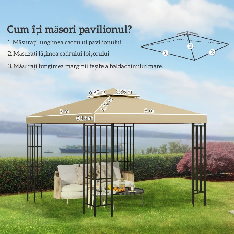 Outsunny Acoperiș de Rezervă pentru pavilion de Grădină Pânză de Rezervă pentru pavilion tonel Tendă 3 x 3 m Bej