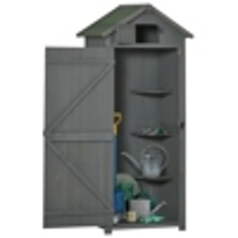 Outsunny Waterdichte Tuinkast 77 cm voor Tuin Gereedschap met Planken, Terracotta