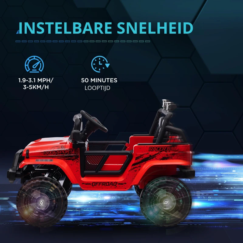 AIYAPLAY Kinder Elektrische Auto met Zachte Verzachting, Afstandsbedienbaar, LED-Lichten, Toeter, 12V Motoren, Gemaakt van Kunststof en Metaal, Rood(m-7)