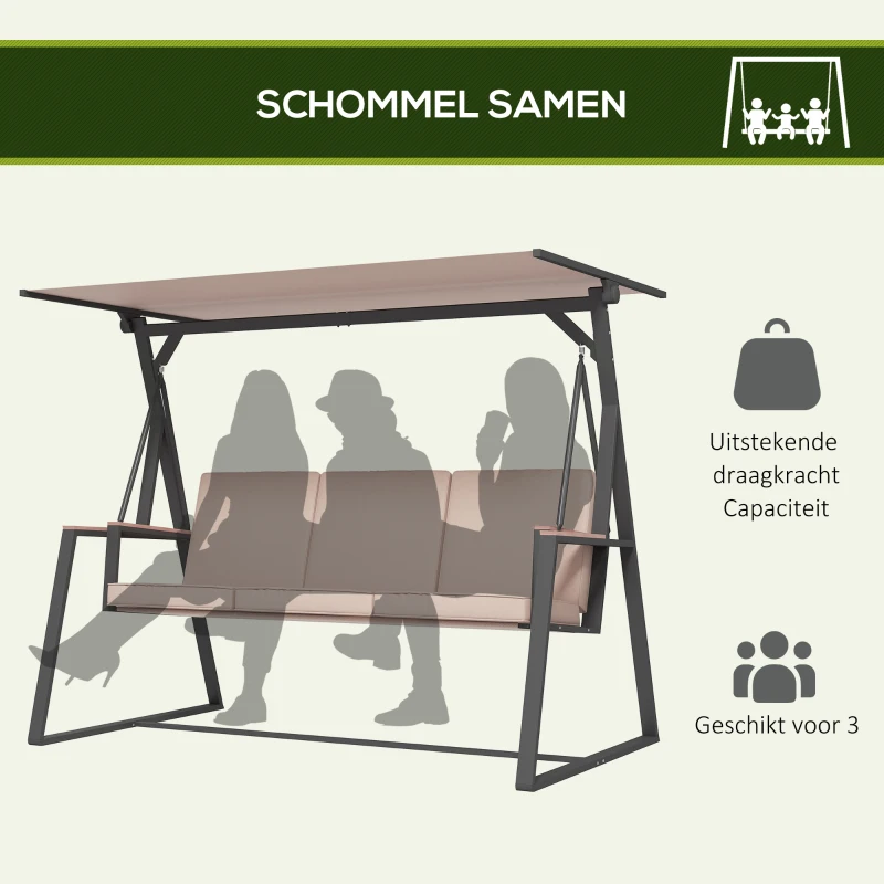 Outsunny Tuin schommelbank Hollywoodschommel 3-zits, met zonnedak, weerbestendig, Beige + Zwart