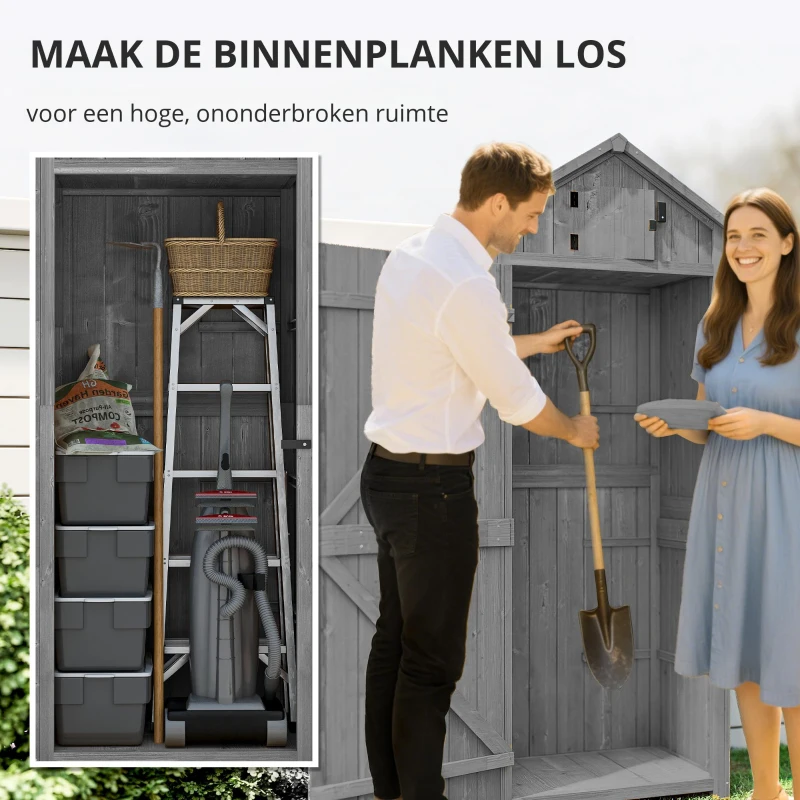 Outsunny Waterdichte Tuinkast 77 cm voor Tuin Gereedschap met Planken, Terracotta
