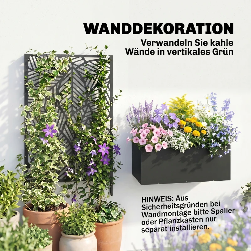 Outsunny Hochbeet aus Metall mit Rankgitter für Kletterpflanzen, freistehend oder zur Wandmontage