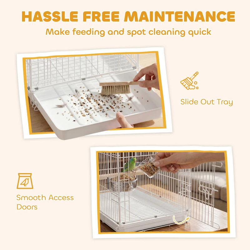 PawHut Bird Cage Foldable Portable Budgie Cage with Wooden Perch 2 Bowls for Travel 49 x 31 x 40 cm Black