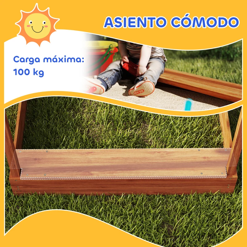 Outsunny Arenero Infantil con Toldo 6 Banderines 2 Bandejas Grifo y Pizarra en Forma de Casa para Patio 124x116x146 cm Naranja