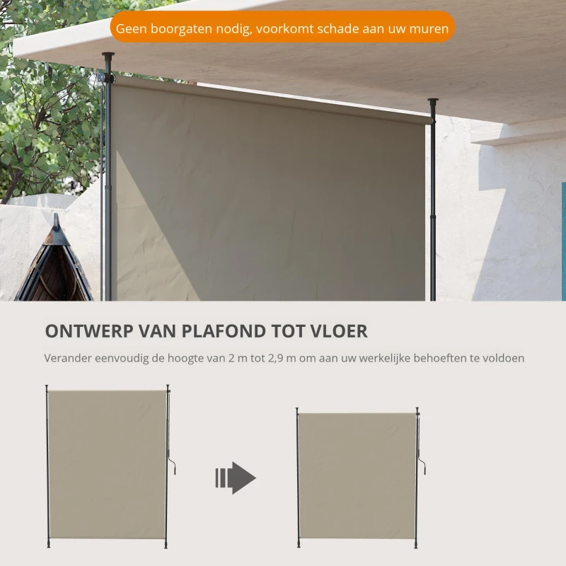 Outsunny Zijluifel, Hoogte Verstelbaar 2x2, UV Bescherming, Zandkleurig