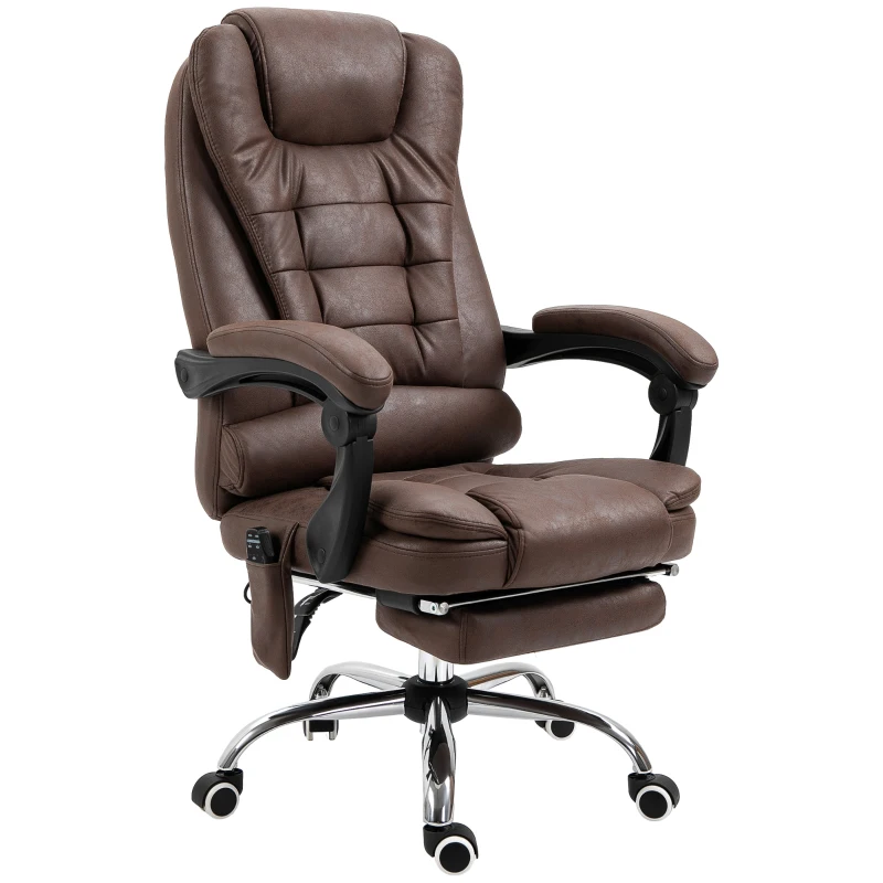 Vinsetto Fauteuil de bureau direction massant chauffant hauteur réglable dossier inclinable toile de microfibre marron(m-8)