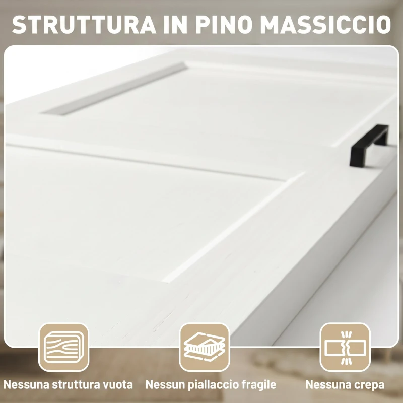 HOMCOM Porta Scorrevole Interna in Legno di Pino con Binario Silenzioso, Guida, Kit Ferramenta, Bianco