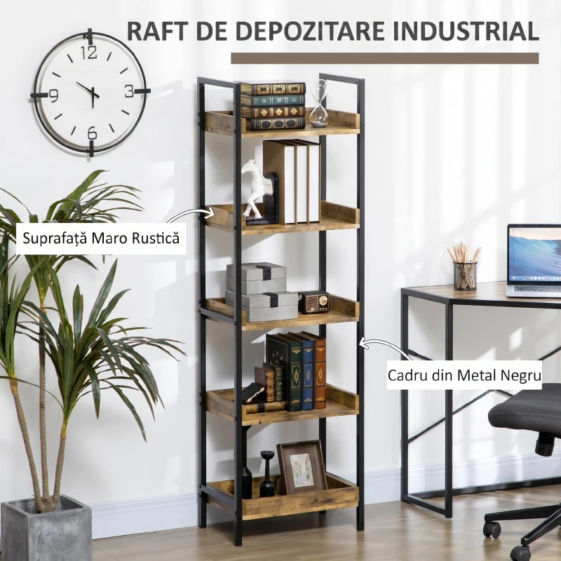 Homcom Biblioteca 5 Rafturi – Stil Industrial, Lemn & Metal