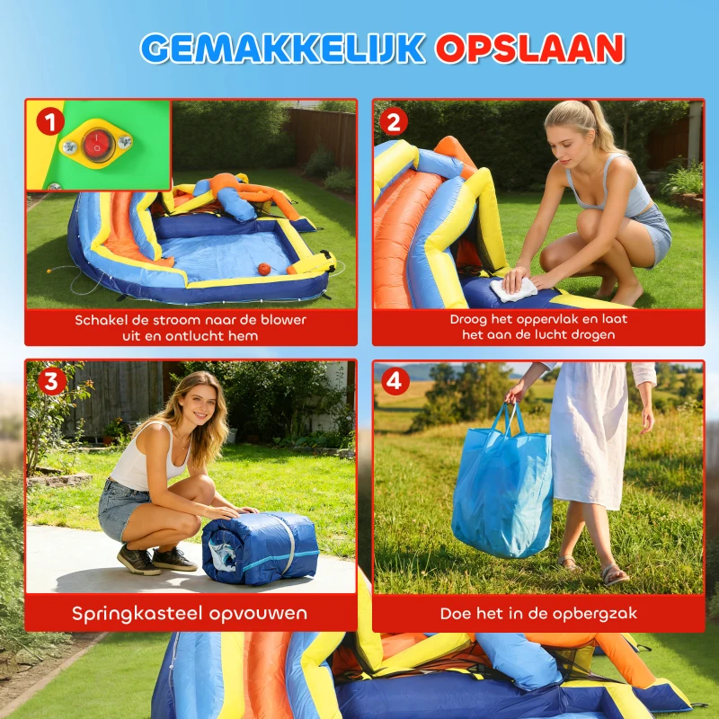 AIYAPLAY 8-in-1 Springkasteel met blower, glijbaan, plonsbad, trampoline en klimwand voor binnen en buiten, 350x325x210 cm, meerkleurig