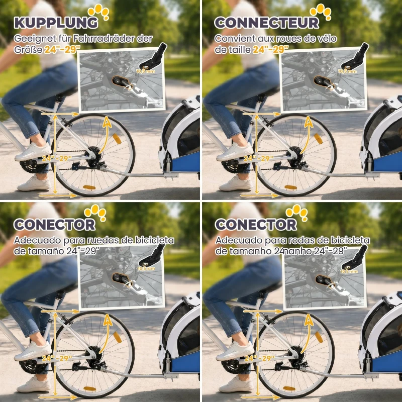 PawHut Przyczepka rowerowa 2 w 1 składany wózek dla małych i średnich psów do 20 kg, jasnoszary