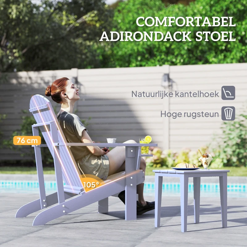 Outsunny Adirondack tuinstoel ligbank voor buiten tuinmeubel balkonstoel massief hout grijs