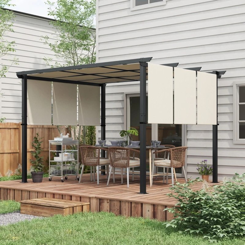 Outsunny Markies zonbescherming. Pergola, weerbestendig,  incl. bevestigingsmateriaal, 3 x 3,5 m, Beige