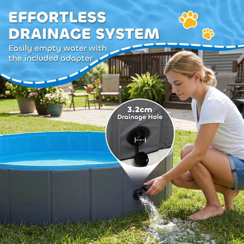 PawHut Foldable Dog Pool for Puppies and Ducks Dog Paddling Pool Bath Tub, Dark Grey, 140 x 30cm