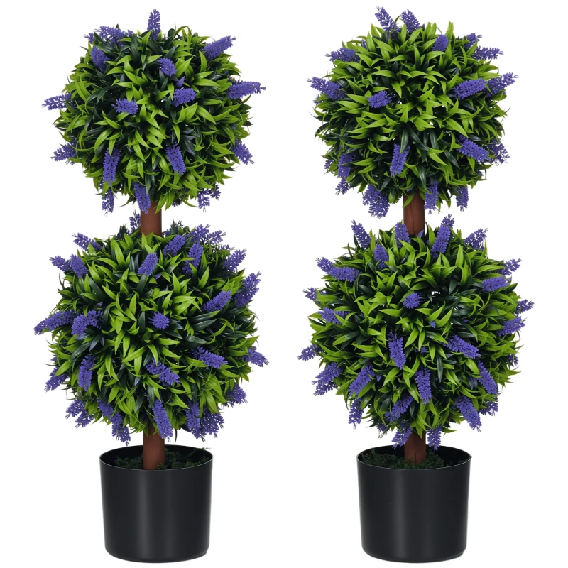 HOMCOM Lavendelbäume, 2er-Set, Kunstpflanze, mit Zement-Blumentopf, Ø15x70 cm, Grün