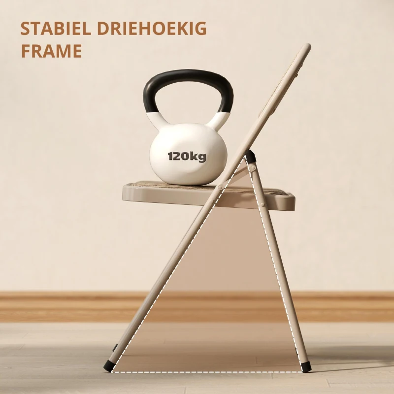 HOMCOM Set van 2 inklapbare stoelen, draagbare bureaustoelen, metalen poten, opvouwbare stoel voor kantoor, wachtruimte, linnenlook, beige