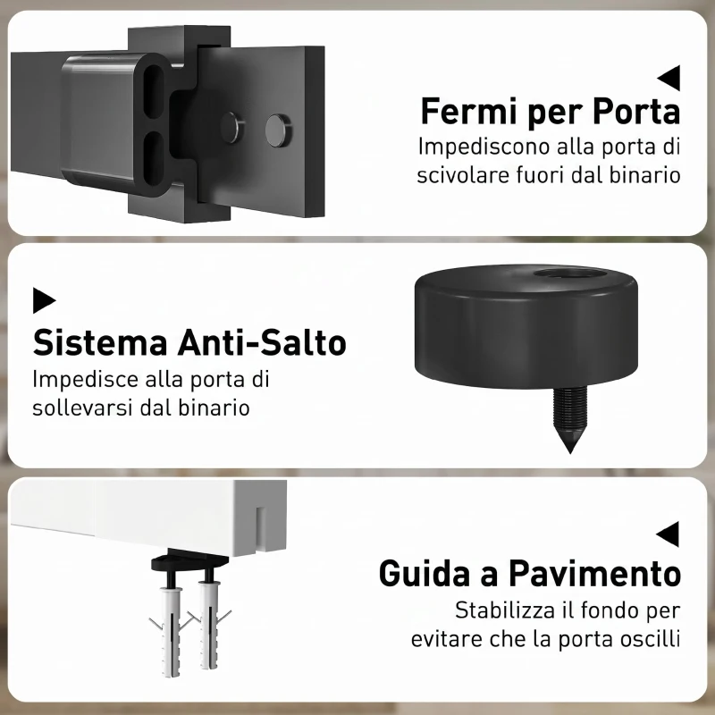 HOMCOM Porta Scorrevole Interna in Legno di Pino con Binario Silenzioso, Guida, Kit Ferramenta, Bianco
