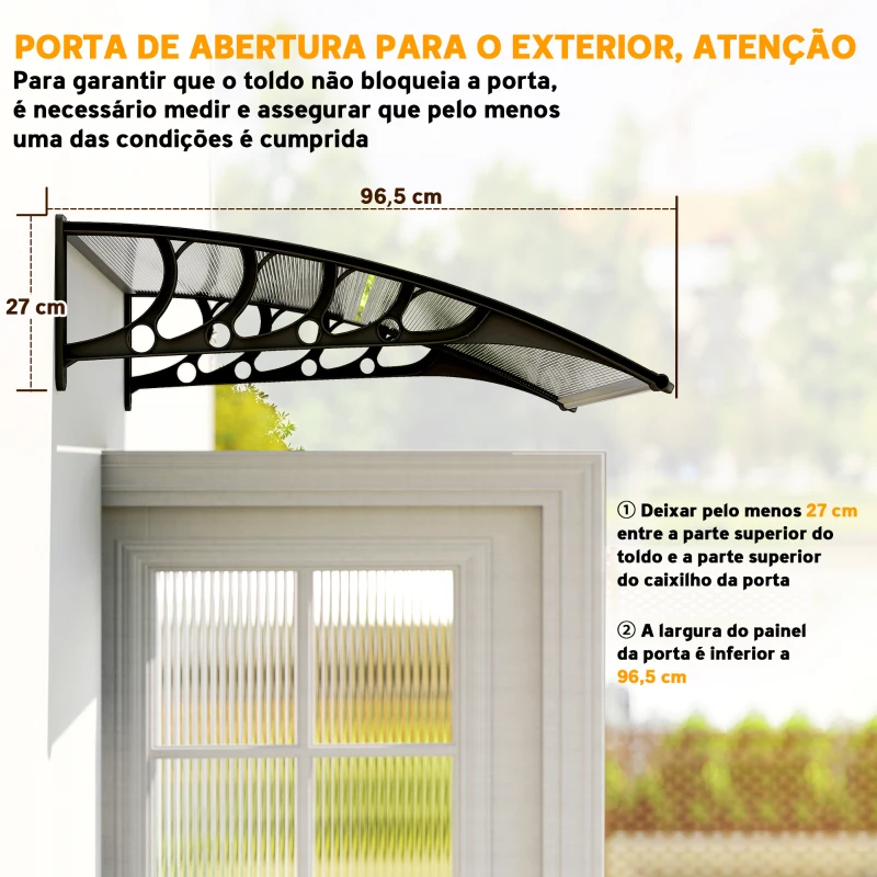 Outsunny Marquise para Portas e Janelas 103x96,5 cm com Painéis de Policarbonato e Régua de Alumínio, Transparente