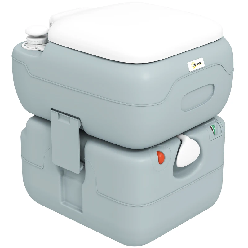Outsunny Portable Toilet for Adults, 22L Camping Toilet with Seat, Lid and Anti-Leak Handle Pump, Outdoor Travel Toilet with Detachable Tanks for Camping, Boating, Hiking, Travel, RV, Grey