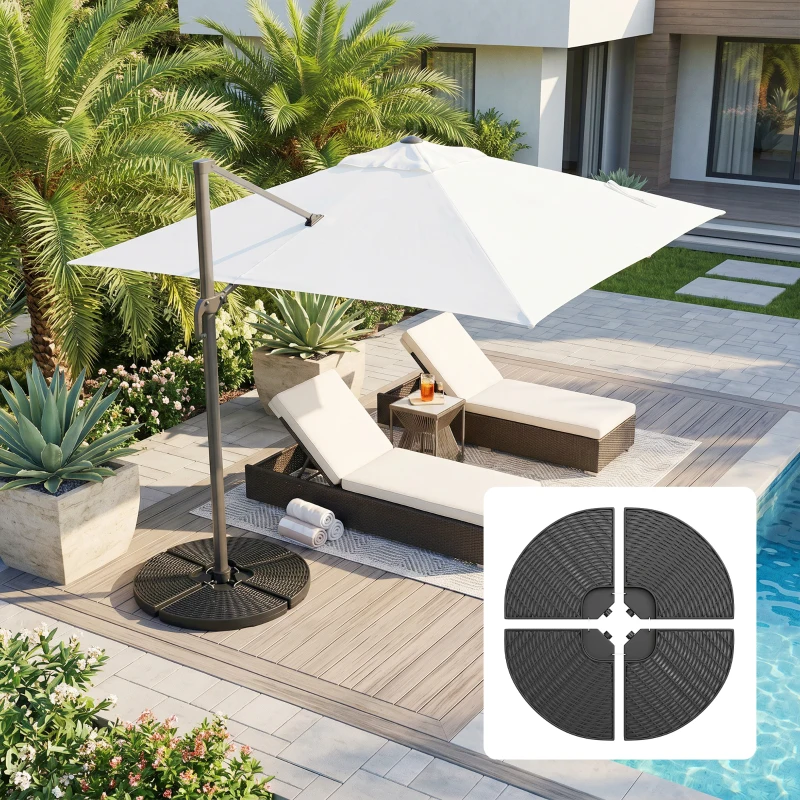 Outsunny Lot de 4 dalles de lestage pour parasol déporté dim. tot. 100L x 100l x 8H cm HDPE aspect rotin noir