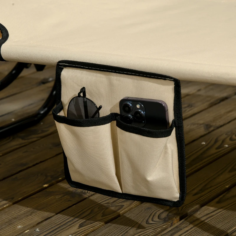 Outsunny 2-delige Set Ligstoelen inklapbaar met Zonnescherm, 5-standen Verstelbare Rugleuning - Bruin