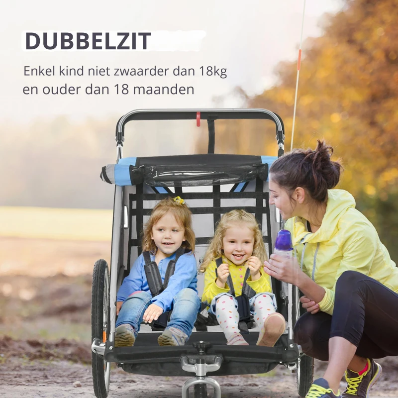 HOMCOM kinderaanhanger 2-in-1 designkinderwagen met Oxford-vlag blauw+zwart