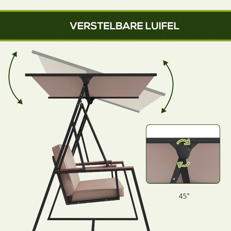 Outsunny Tuin schommelbank Hollywoodschommel 3-zits, met zonnedak, weerbestendig, Beige + Zwart