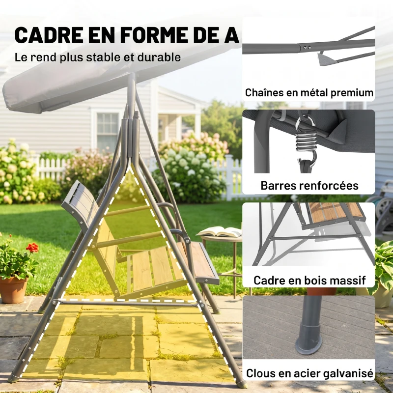 Outsunny Dondolo 3 Posti da Giardino Esterno Terrazzo in Poliestere Grigio