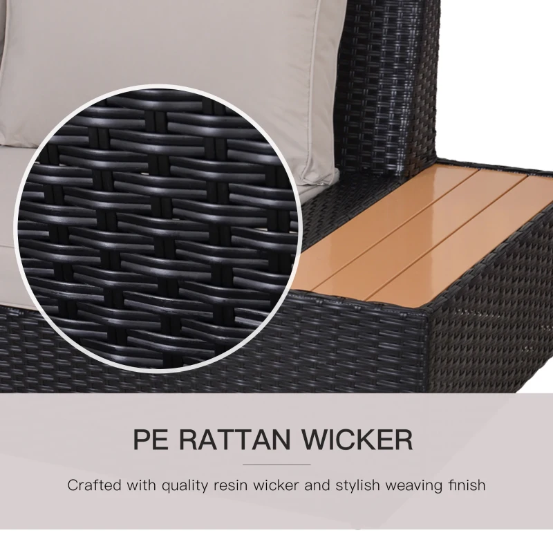 Outsunny 4 PCs Rattan Garden Furniture - Outdoor Sectional Corner Sofa and Coffee Table Set, Conservatory Wicker Weave Furniture with Armrest and Cushions, Black