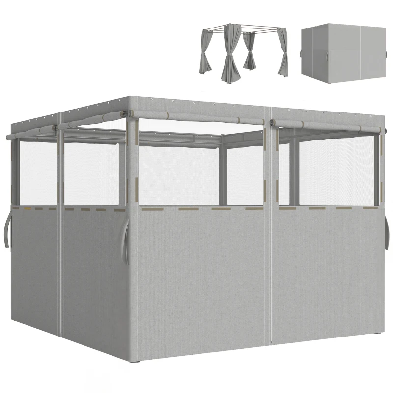 Outsunny 4 Paredes Laterales para Cenador 3x3 m Laterales de Carpa con 8 Ventanas Protección UV 30+ Impermeable Gris Claro