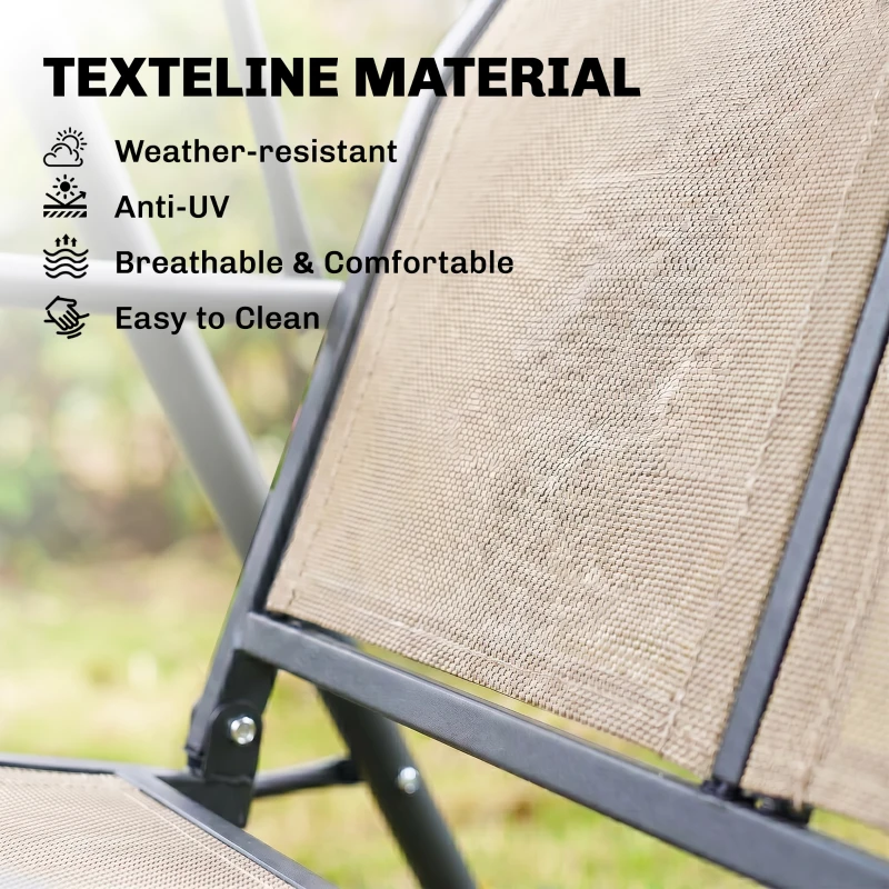 Outsunny 3 Seater Swing Chair, Garden Swing Bench with Adjustable Tilting Canopy, Breathable Mesh Seat and Heavy Duty Steel Frame for Patio, Yard, Beige