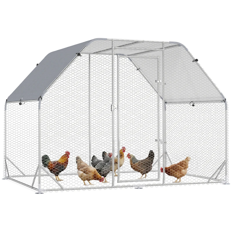 PawHut Walk in Chicken Run Chicken Coop Hen House Outdoor with Roof for 4-6 Chickens, 280 x 190 x 195cm