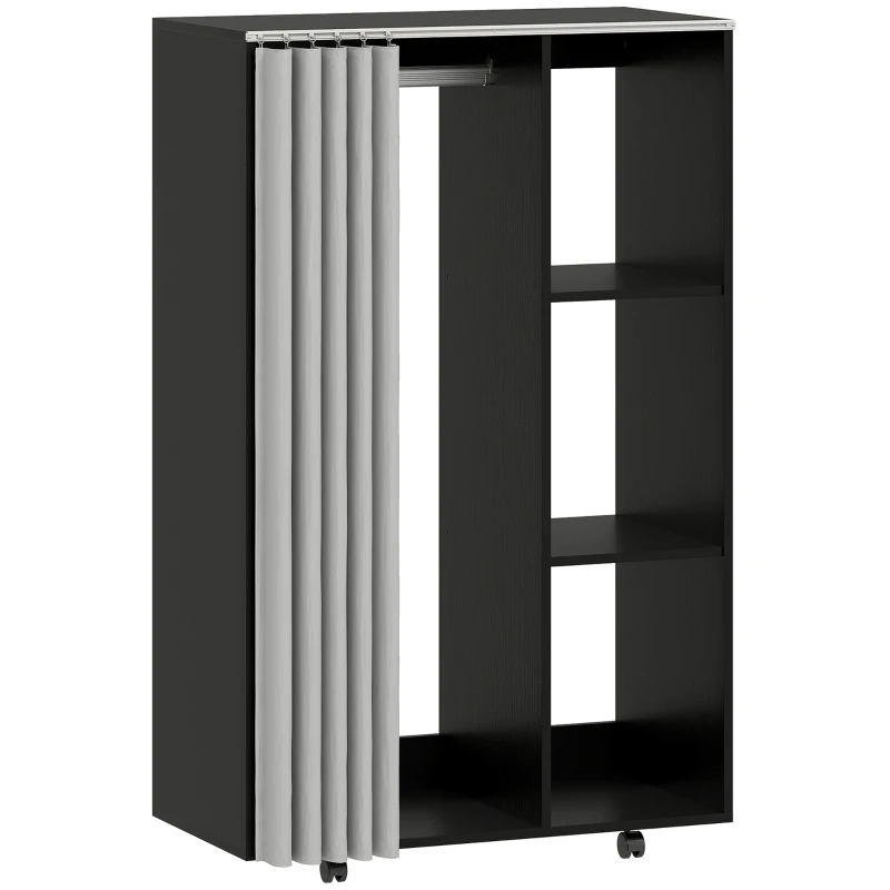 HOMCOM Armoire penderie vêtement dressing mobile 4 roulettes tringle à vêtements et étagères ouvertes 80 x 40 x 128 cm noir