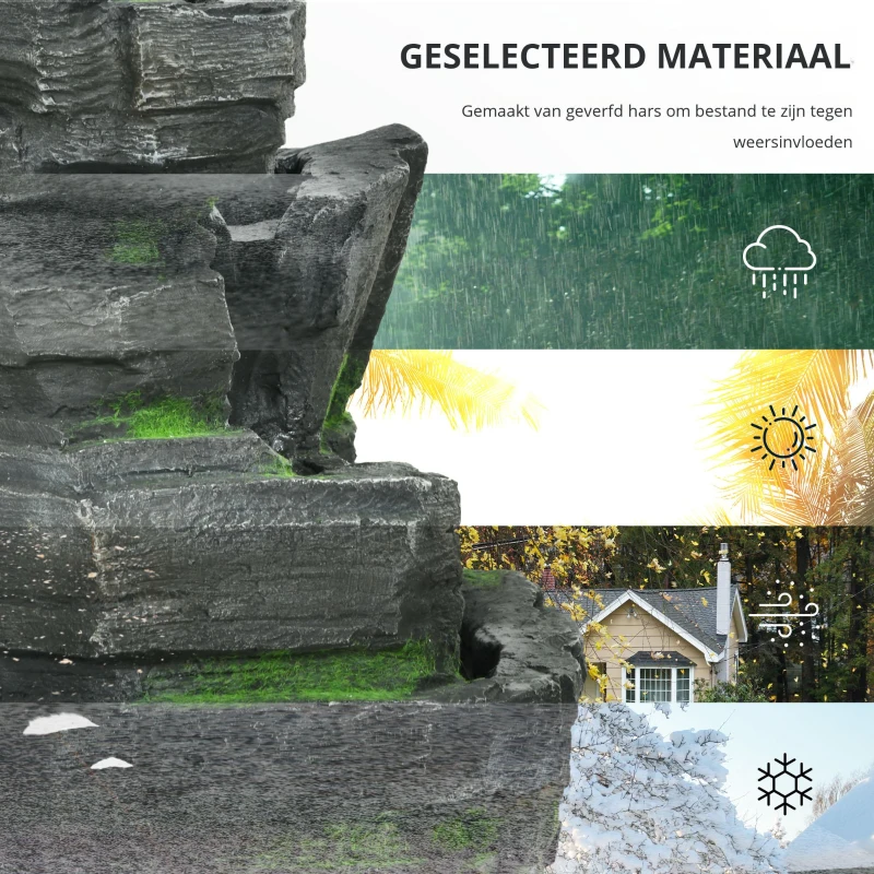 Outsunny Fonteinen Tuin, Steen-look Zonne-energie LED's Kunstharz Grijs