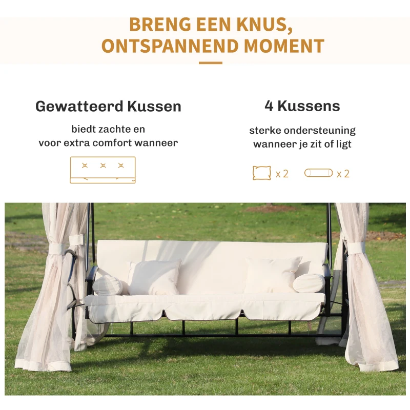 Outsunny 3-zitter Hollywoodschommel tuinschommel paviljoen zijwanden ligfunctie