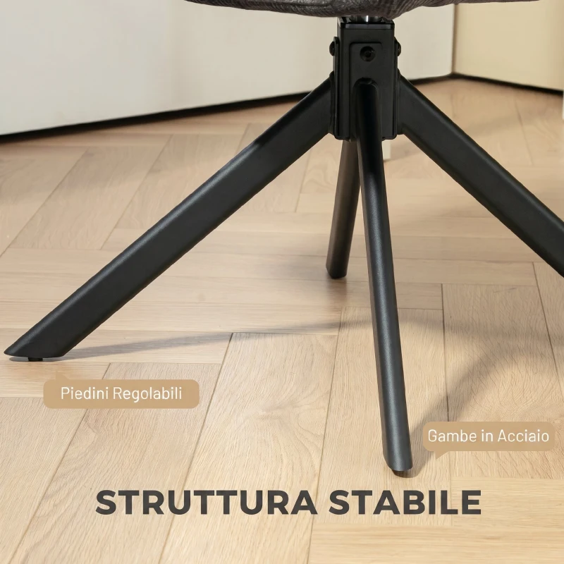 HOMCOM Poltroncina Girevole da Camera da Letto in Tessuto Effetto Lino o con Gambe Angolate in Acciaio, Nero