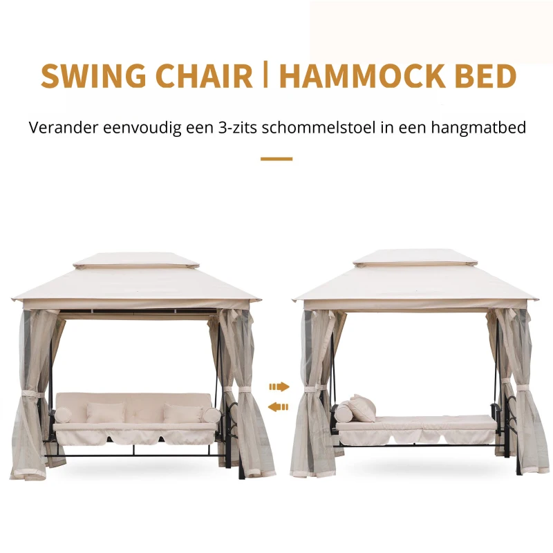 Outsunny 3-zitter Hollywoodschommel tuinschommel paviljoen zijwanden ligfunctie
