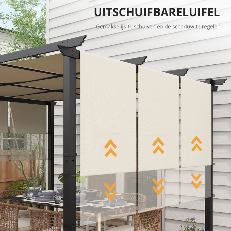 Outsunny Markies zonbescherming. Pergola, weerbestendig,  incl. bevestigingsmateriaal, 3 x 3,5 m, Beige