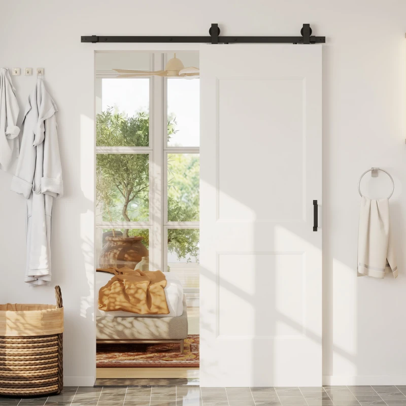 HOMCOM Porta Scorrevole Interna in Legno di Pino con Binario Silenzioso, Guida, Kit Ferramenta, Bianco