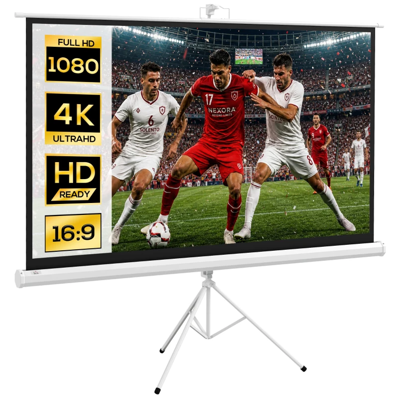 HOMCOM Écran de Projection avec Ttrépied Pliable 84 Pouces 4K HD 16:9, 200Lcm, Écran Vidéoprojecteur Portable, Hauteur Réglable