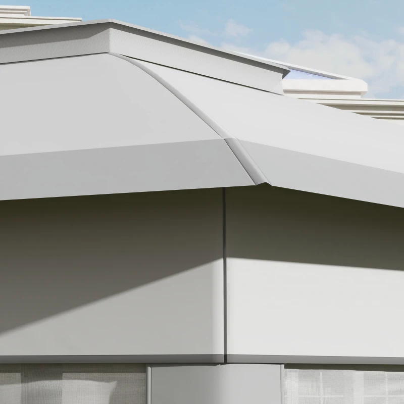Outsunny Vouwtent 4 x 4m, Zeshoekig Ontwerp, Netgordijnen, Waterafstotend, Ventilatiedak, Grijs+Wit
